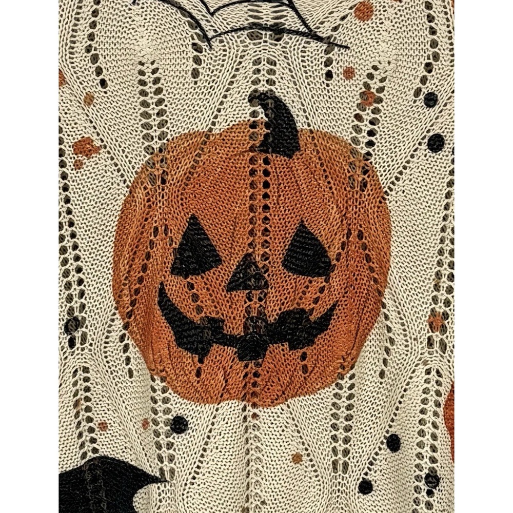 Halloween Pumpkin Bat Hollowed-Out Sweater, Loose Batwing Lazy Style Top New - Picture 4 of 9